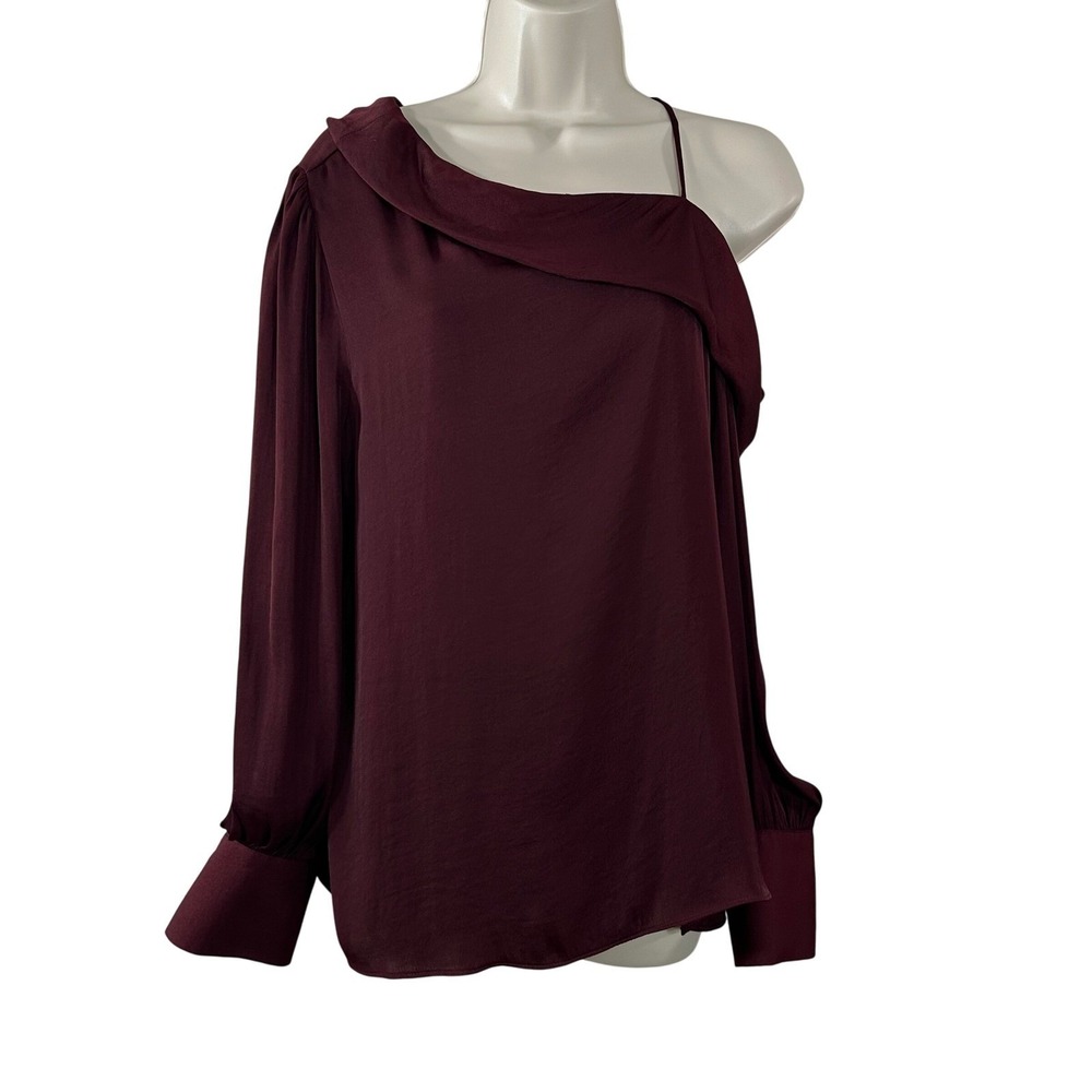 Naked Zebra Burgundy One Shoulder Asymmetrical Long Sleeve Blouse Size L NWOT
